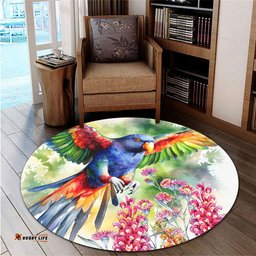 Amazing Aussie Australia Rainbow Lorikeets Rainbow Lorikeets Flying With Grevillea Flowers Art Round Rug