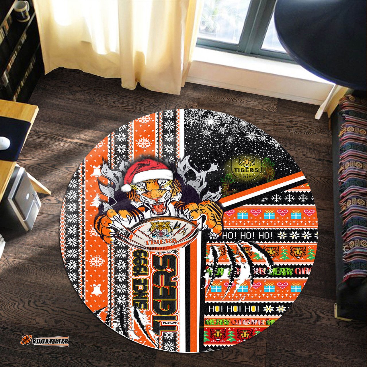 Amazing Aussie Australia Tigers Christmas Custom Scratch Super Tigers Ho Ho Ho Round Rug