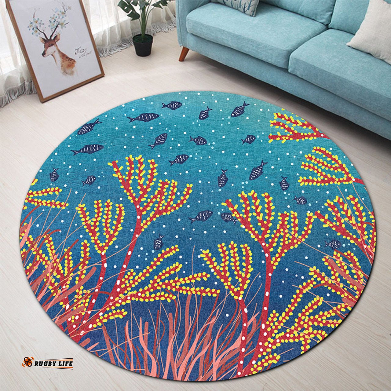 Amazing Aussie Australia Aboriginal Underwater Aboriginal Art Inspired Round Rug
