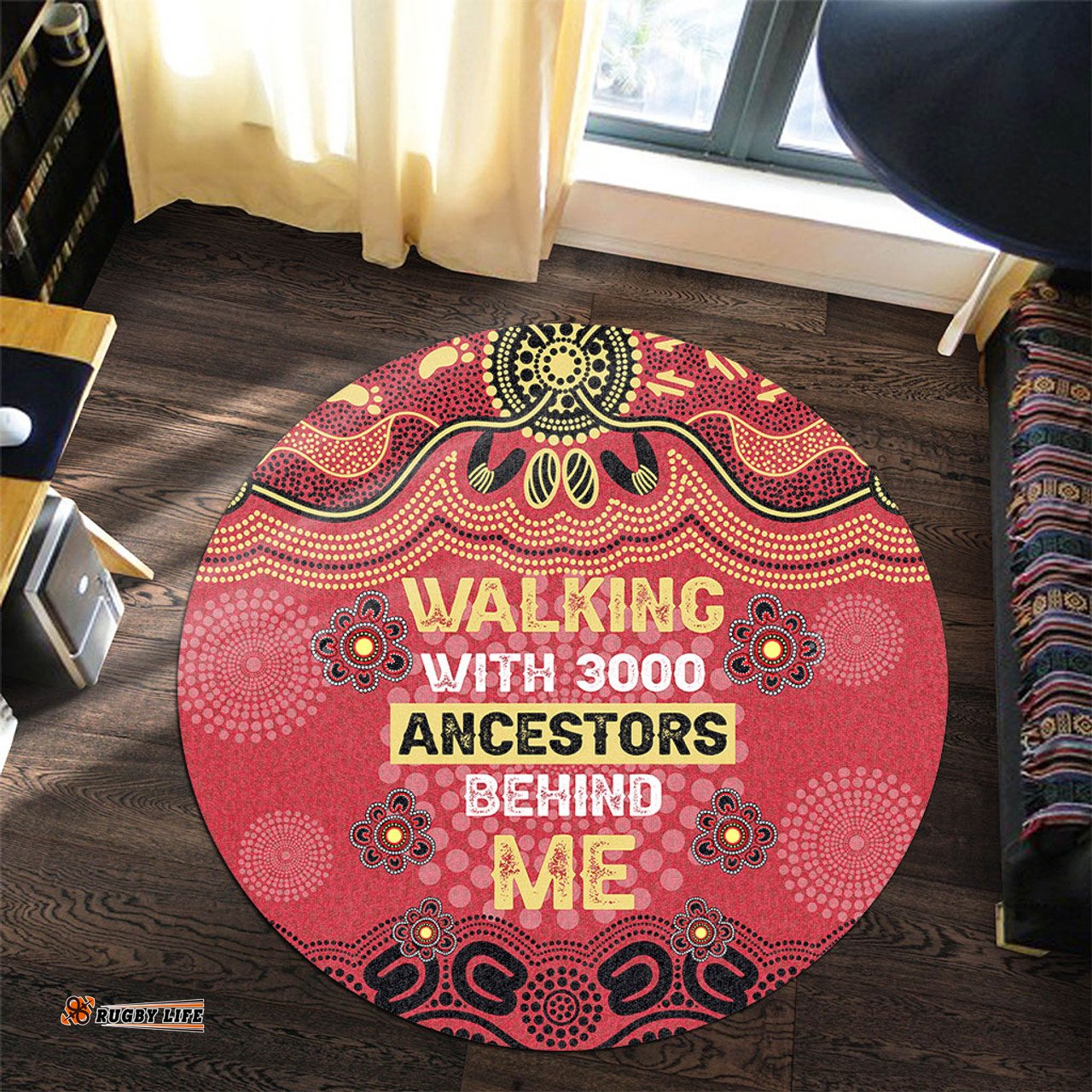 Amazing Aussie Australia Aboriginal Walking with 3000 Ancestors Behind Me Red and Gold Patterns Round Rug