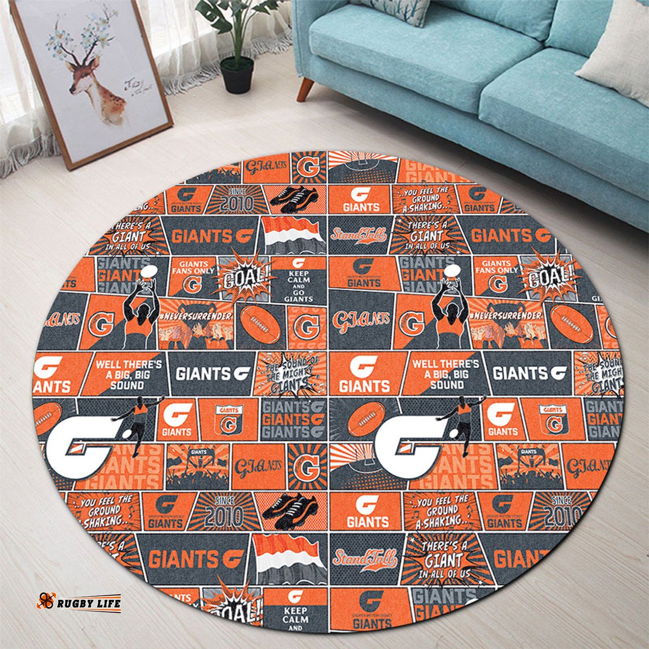 Amazing Aussie GWS GIANTS Legacy Of The Pride Comic Style Round Rug