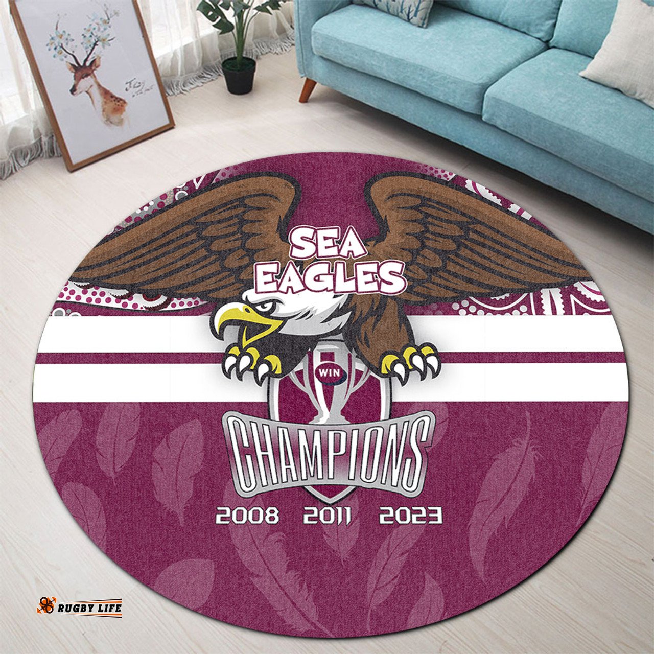 Amazing Aussie Manly Warringah Sea Eagles Talent Win Games But Teamwork And Intelligence Win Championships With Aboriginal Style Round Rug