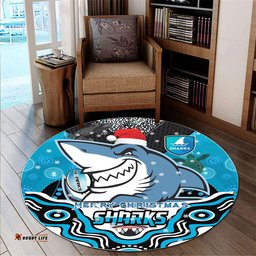 Amazing Aussie Cronulla Sutherland Sharks Christmas Custom Christmas Super Sharkies Indigenous Round Rug