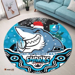 Amazing Aussie Cronulla Sutherland Sharks Christmas Custom Christmas Super Sharkies Indigenous Round Rug