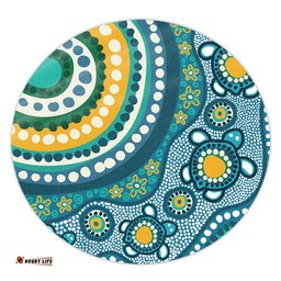 Amazing Aussie Australia Aboriginal Turquoise Aboriginal Dot Art With Turtle  Round Rug