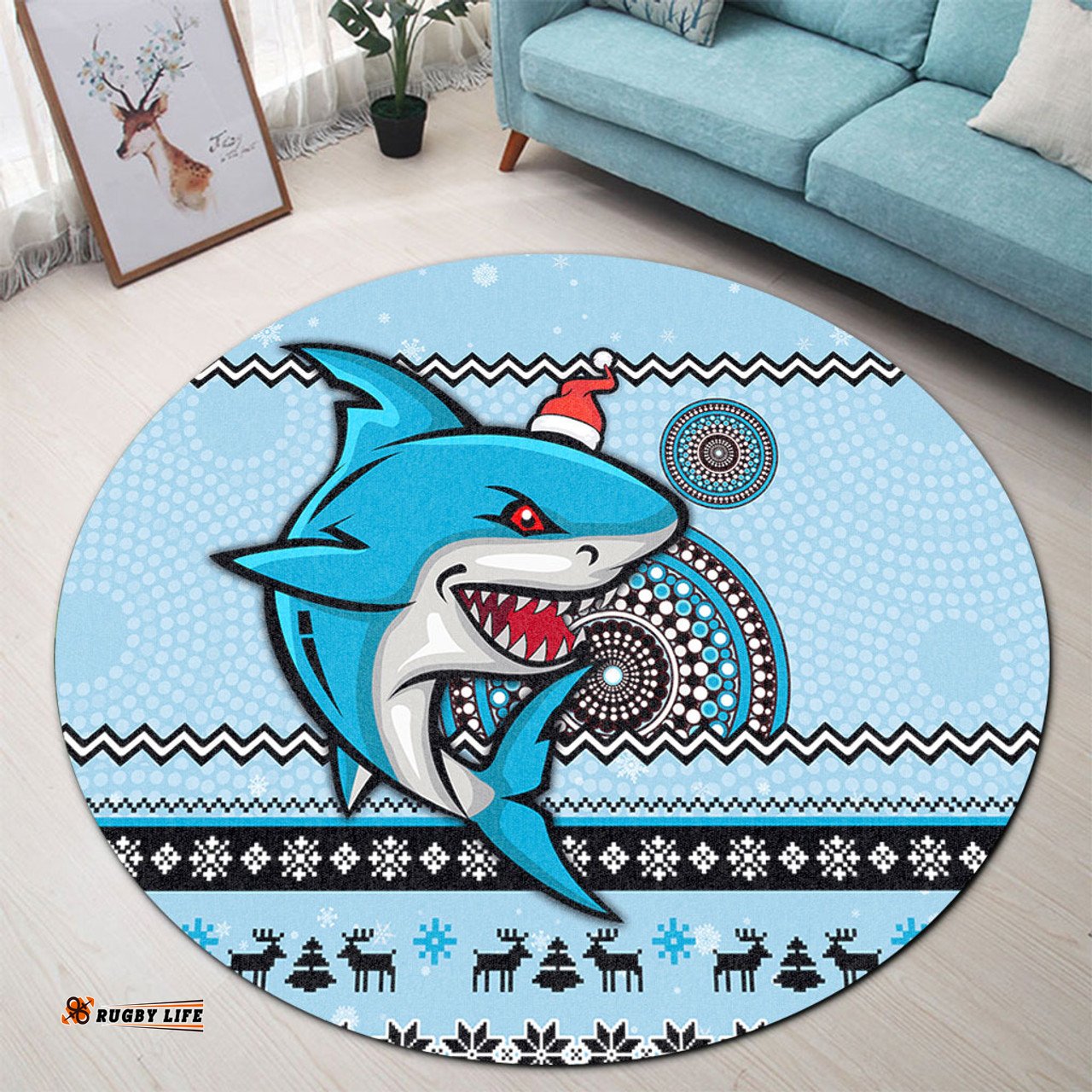 Amazing Aussie Cronulla Sutherland Sharks Australia Ugly Xmas With Aboriginal Patterns For Die Hard Fans Round Rug