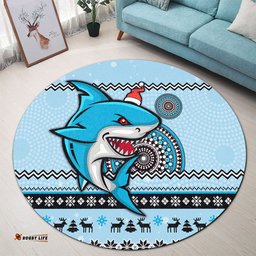 Amazing Aussie Cronulla Sutherland Sharks Australia Ugly Xmas With Aboriginal Patterns For Die Hard Fans Round Rug