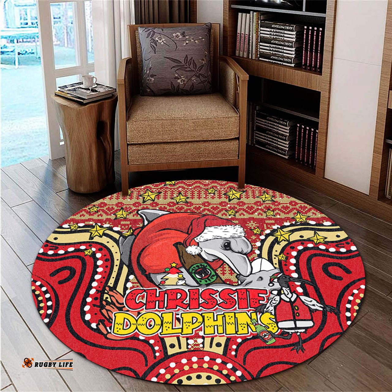 Amazing Aussie Redcliffe Dolphins Christmas Custom Christmas Knit Patterns Vintage Jersey Ugly Round Rug