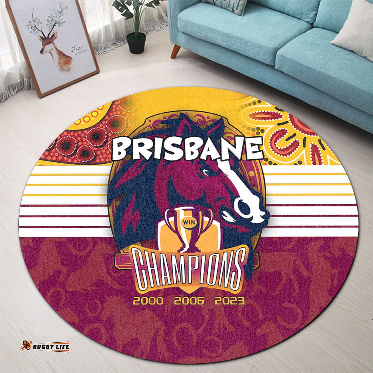 Amazing Aussie Brisbane Broncos Talent Win Games But Teamwork And Intelligence Win Championships With Aboriginal Style Round Rug