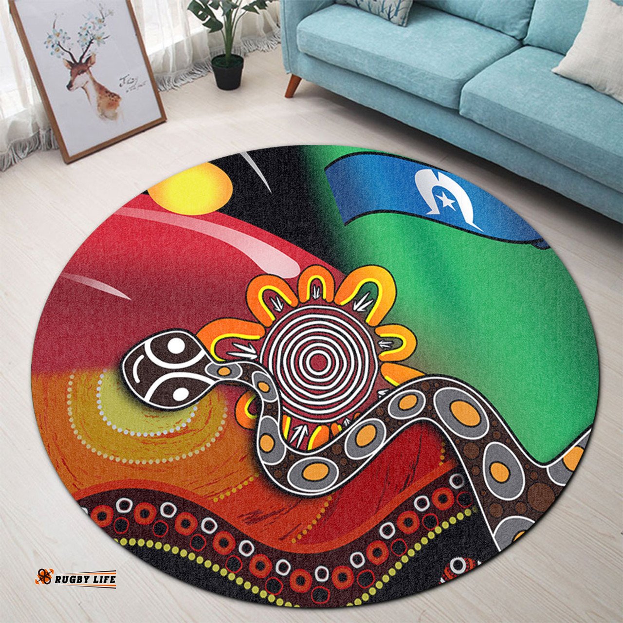 Amazing Aussie Australia Aboriginal The Rainbow Serpent Dreamtime Give Shape To The Earth Round Rug