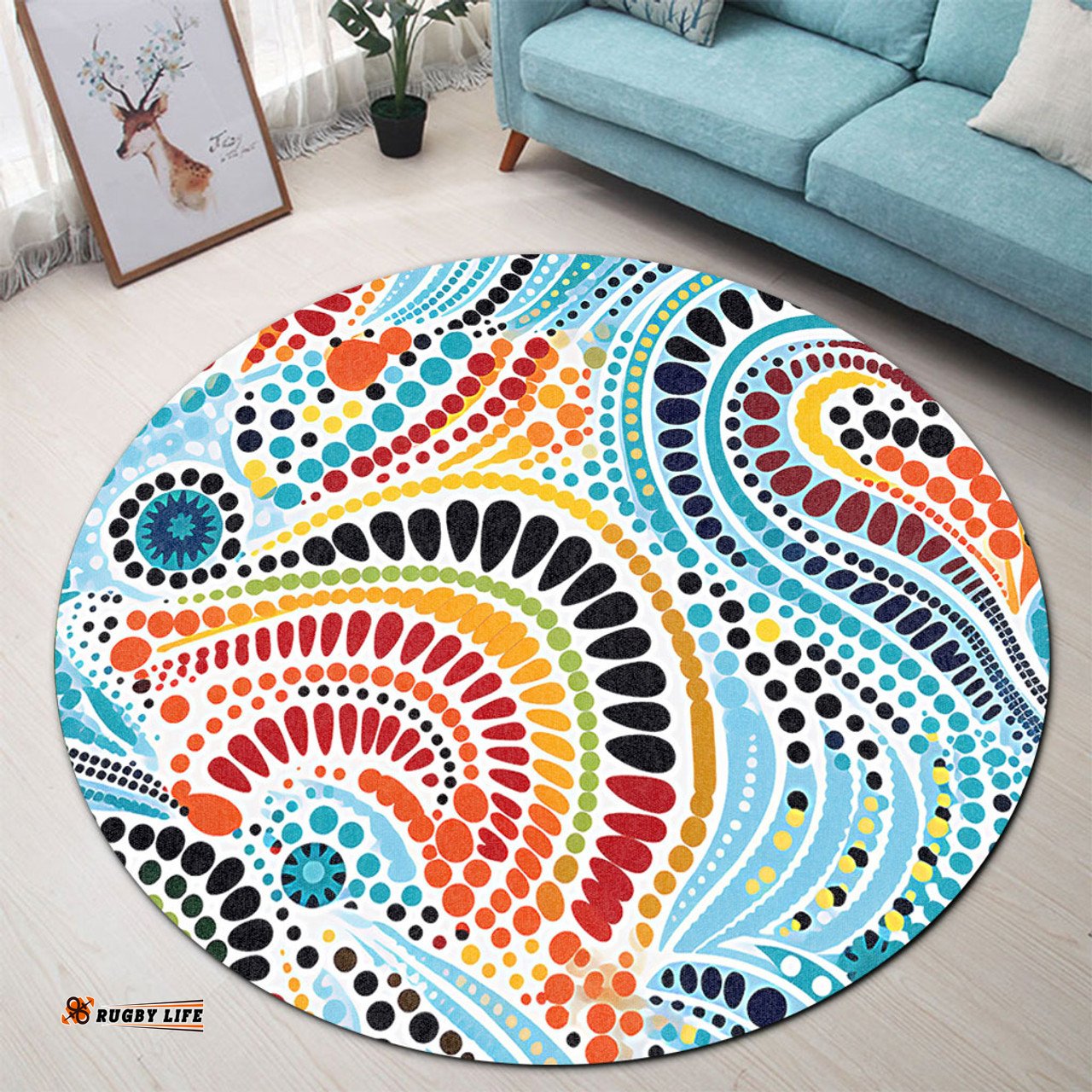 Amazing Aussie Australia Aboriginal Traditional Australian Aboriginal Native Design (White) Ver 1 Round Rug