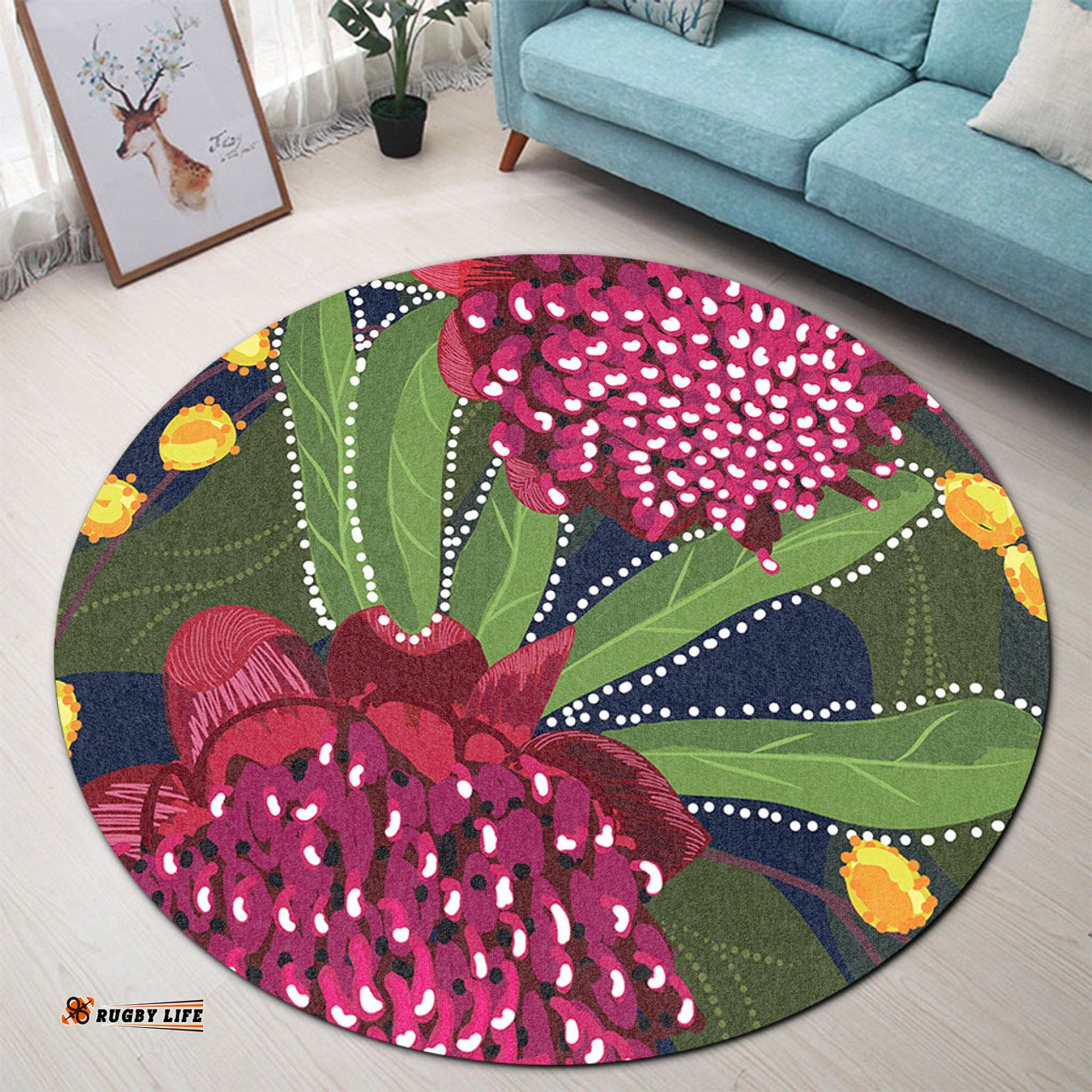 Amazing Aussie Australia Flowers Aboriginal Australian Waratah Flower Art Round Rug