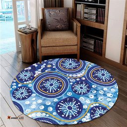 Amazing Aussie Australia Blue Background With Traditional Aboriginal Dot Decoration Round Rug
