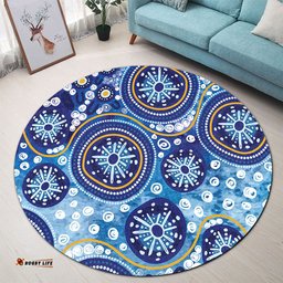 Amazing Aussie Australia Blue Background With Traditional Aboriginal Dot Decoration Round Rug