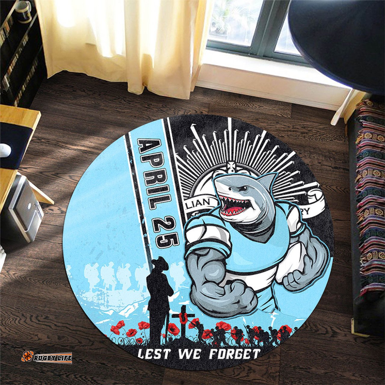Amazing Aussie Cronulla Sutherland Sharks Anzac Day Lest We Forget Strong Fighting Spirit Round Rug