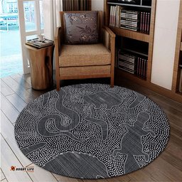 Amazing Aussie Australia Dot Painting Inspired Aboriginal Aboriginal Dot Grey Art With Animals Round Rug