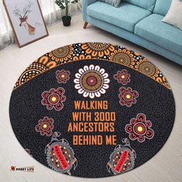Amazing Aussie Australia Aboriginal Walking with 3000 Ancestors Behind Me Black and Orange Patterns Round Rug