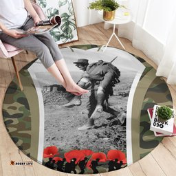 New Zealand and Australia ANZAC Day Round Carpet Koala and Kiwi Bird Soldier Gallipoli Camouflage Style LT03