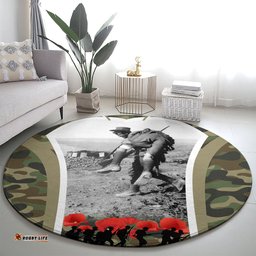 New Zealand and Australia ANZAC Day Round Carpet Koala and Kiwi Bird Soldier Gallipoli Camouflage Style LT03