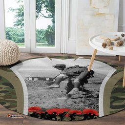 New Zealand and Australia ANZAC Day Round Carpet Koala and Kiwi Bird Soldier Gallipoli Camouflage Style LT03
