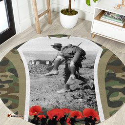 New Zealand and Australia ANZAC Day Round Carpet Koala and Kiwi Bird Soldier Gallipoli Camouflage Style LT03