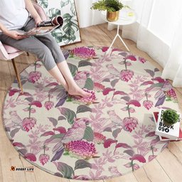 Pink Cockatoo Australia Round Carpet Tropical Flowers Seamless Pattern