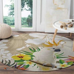 New Zealand Cacatua Galerita Round Carpet Aotearoa Cockatoo Tropical Flowers