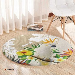 New Zealand Cacatua Galerita Round Carpet Aotearoa Cockatoo Tropical Flowers