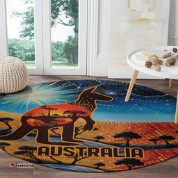 Aboriginal Dots Stary Sky With Kangaroo Round Carpet