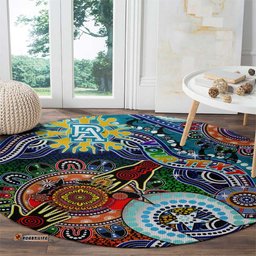 Custom NAIDOC Week 2024 Port Adelaide Power Round Carpet Australia Aboriginal Dot Painting DT02
