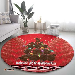 Kiwi New Zealand Christmas Round Carpet Meri Kirihimete Silver Fern Red Color