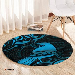 New Zealand Tui Bird Round Carpet Aotearoa Maori Pattern Blue