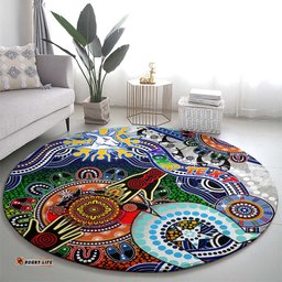 Custom NAIDOC Week 2024 North Melbourne Kangaroos Round Carpet Australia Aboriginal Dot Painting DT02