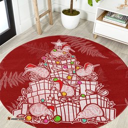 New Zealand Christmas Round Carpet Silver Fern Mix Kiwi Bird Ver02