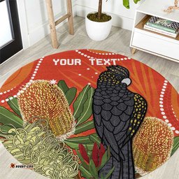 Personalised Australia Banksia And Black Cockatoo Round Carpet Aboriginal Art