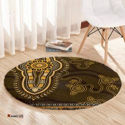 Gold African Dashiki With Australia Aboriginal Art Round Carpet