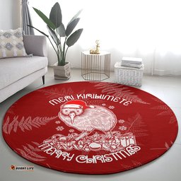New Zealand Christmas Round Carpet Silver Fern Mix Kiwi Bird Ver01