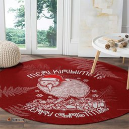 New Zealand Christmas Round Carpet Silver Fern Mix Kiwi Bird Ver01