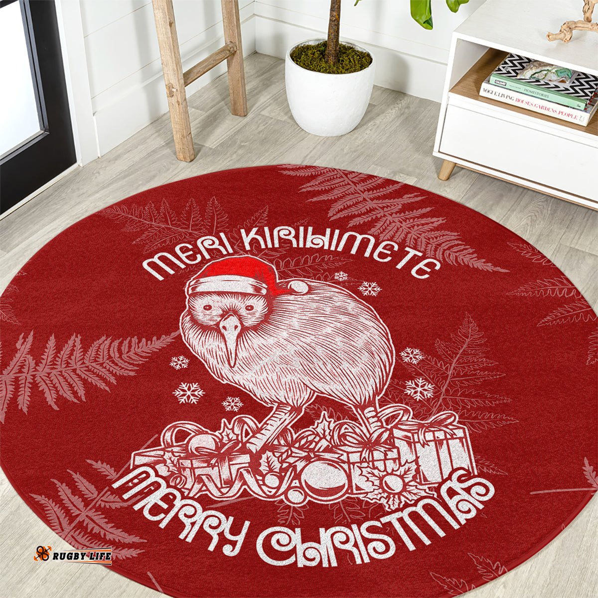New Zealand Christmas Round Carpet Silver Fern Mix Kiwi Bird Ver01