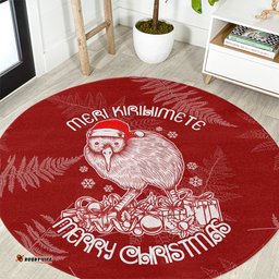 New Zealand Christmas Round Carpet Silver Fern Mix Kiwi Bird Ver01