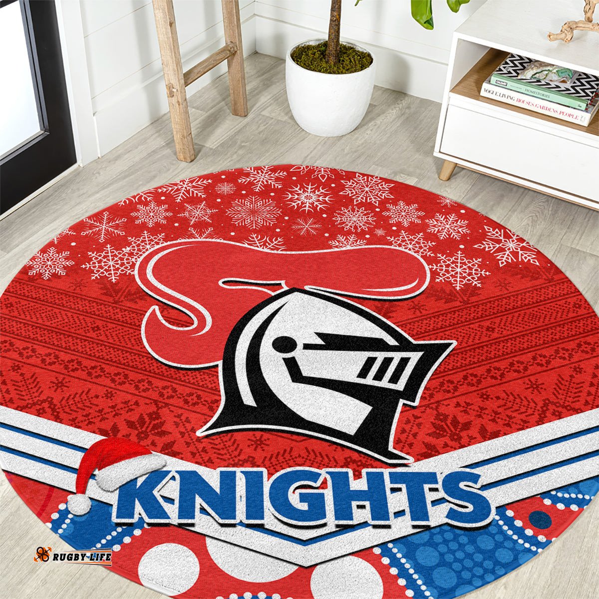 Knights Rugby Christmas Round Carpet Merry Xmas 2023 Mix Aboriginal Art