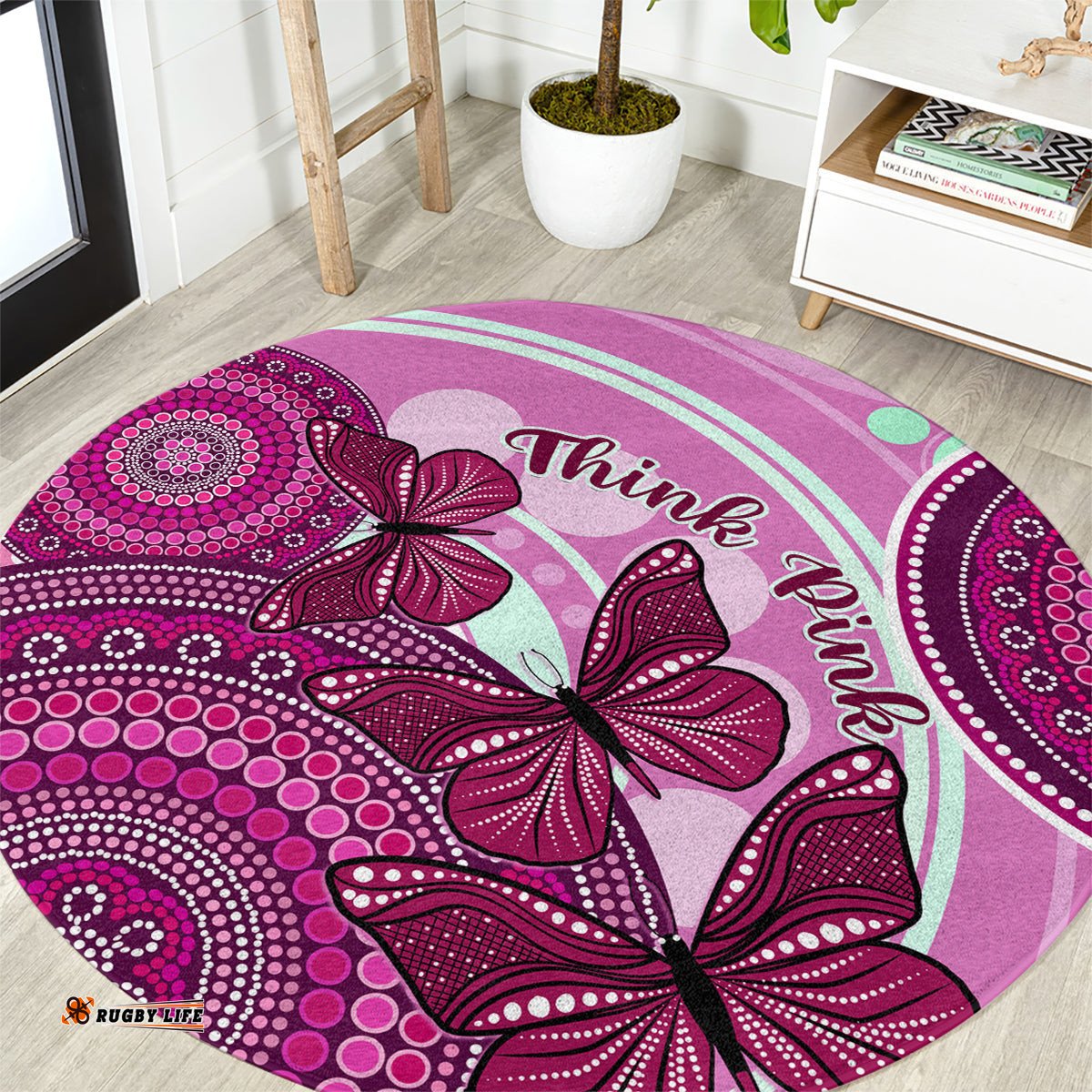 Australia Breast Cancer Round Carpet Indigenous Butterfly No One Fights Alone