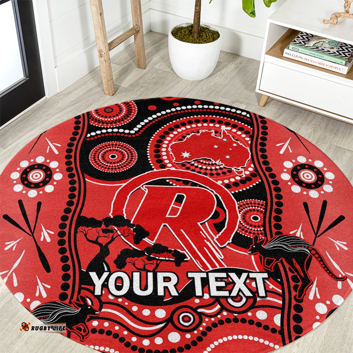 Custom Melbourne Renegades Cricket Round Carpet Happy Australia Day Aboriginal Art