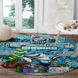 Sharks Rugby Merry Christmas Round Carpet Indigenous Australian Art