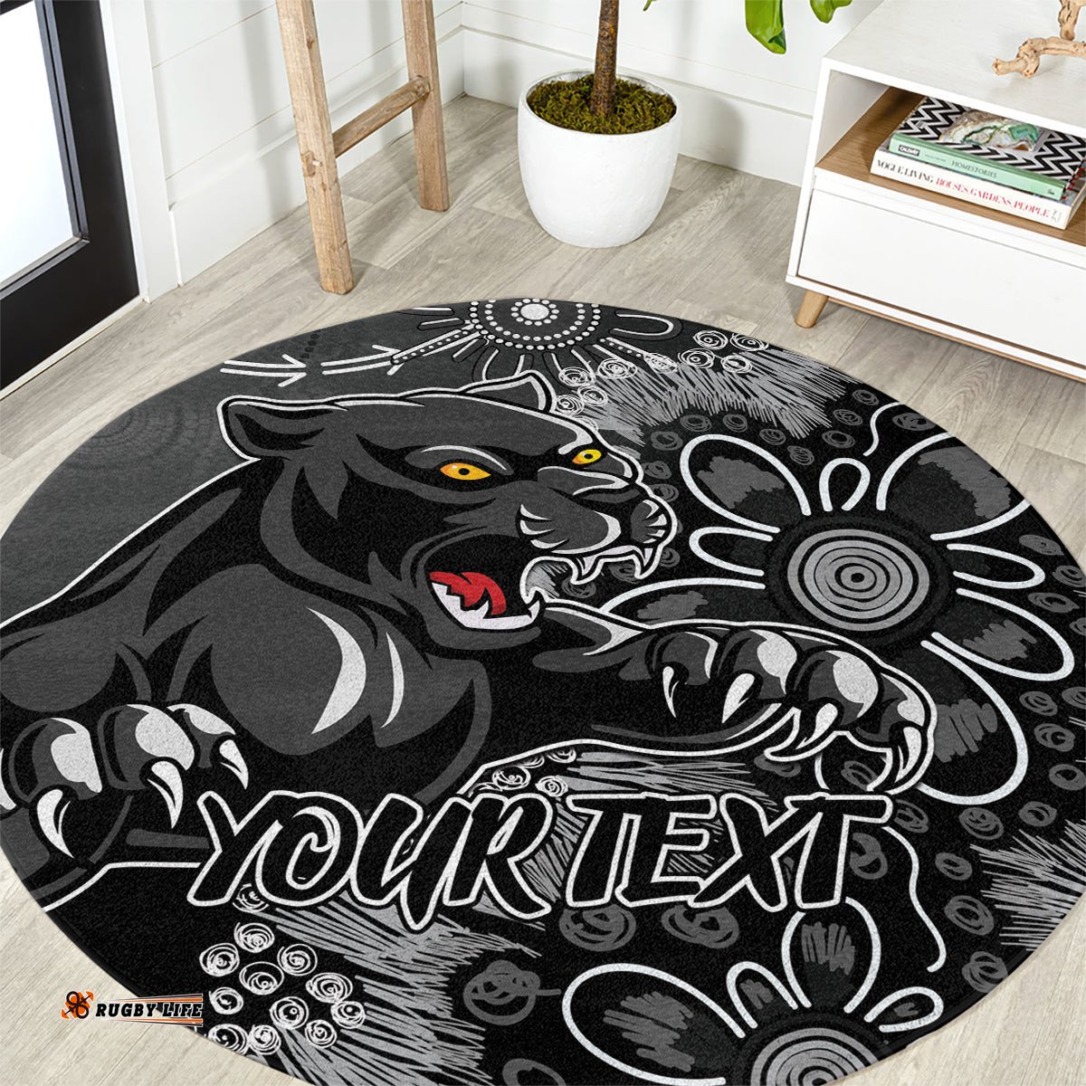 Personalised Panthers NAIDOC Week 2024 Round Carpet Aboriginal Fire Burning Sparks