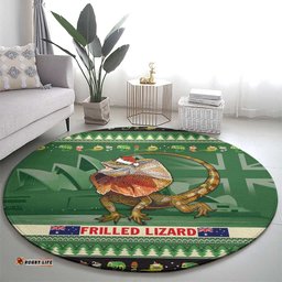 Aussie Frilled Lizard Round Carpet Merry Christmas