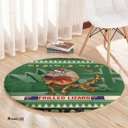 Aussie Frilled Lizard Round Carpet Merry Christmas