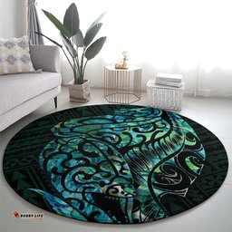 New Zealand Eel Round Carpet Tuna Aotearoa Maori With Paua Shell Turquoise
