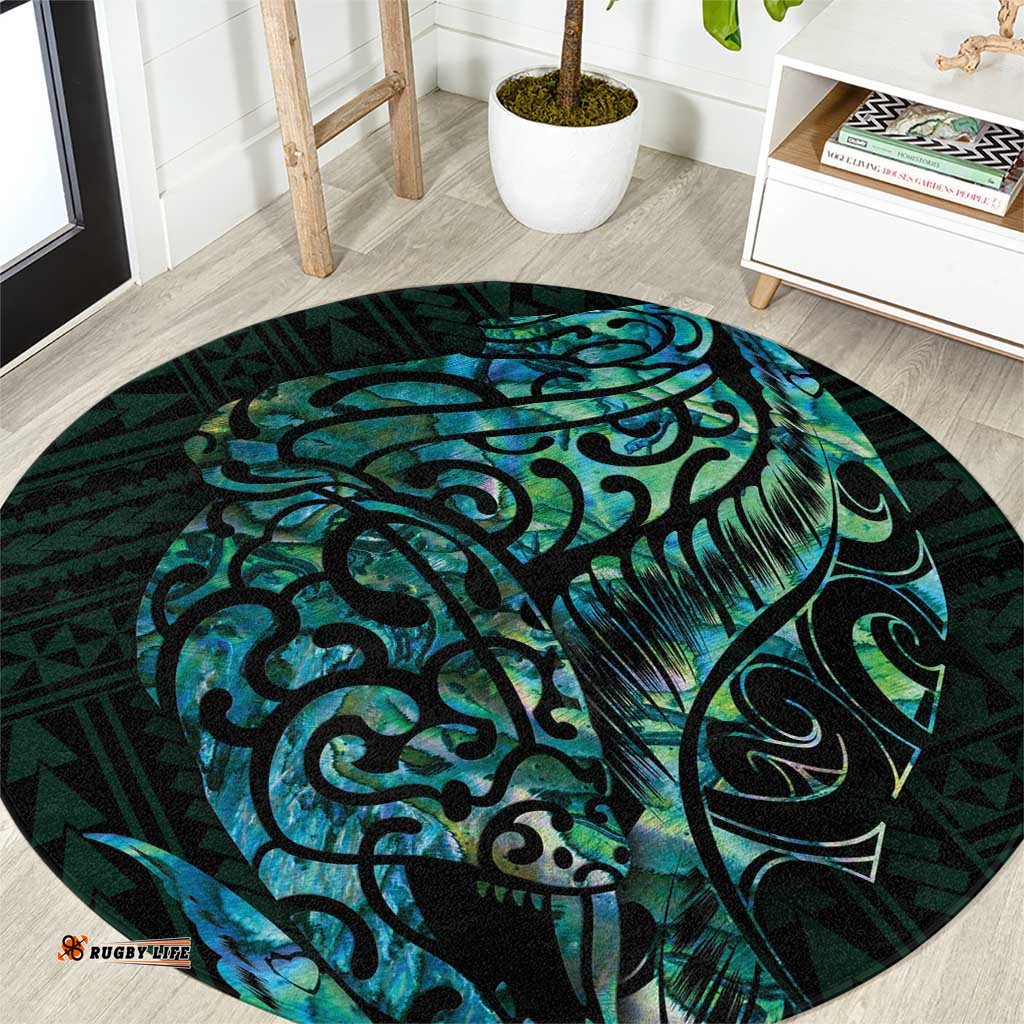 New Zealand Eel Round Carpet Tuna Aotearoa Maori With Paua Shell Turquoise