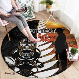 Custom New Zealand Silver Fern Rugby ANZAC Day Round Carpet 2024 All Black Tiki Mascot